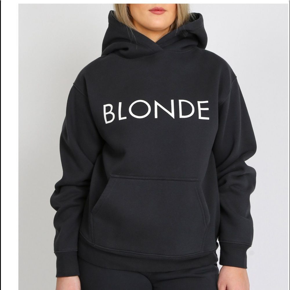 Brunette the label Medium Black White BLONDE Letters on Front Oversized Hoodie